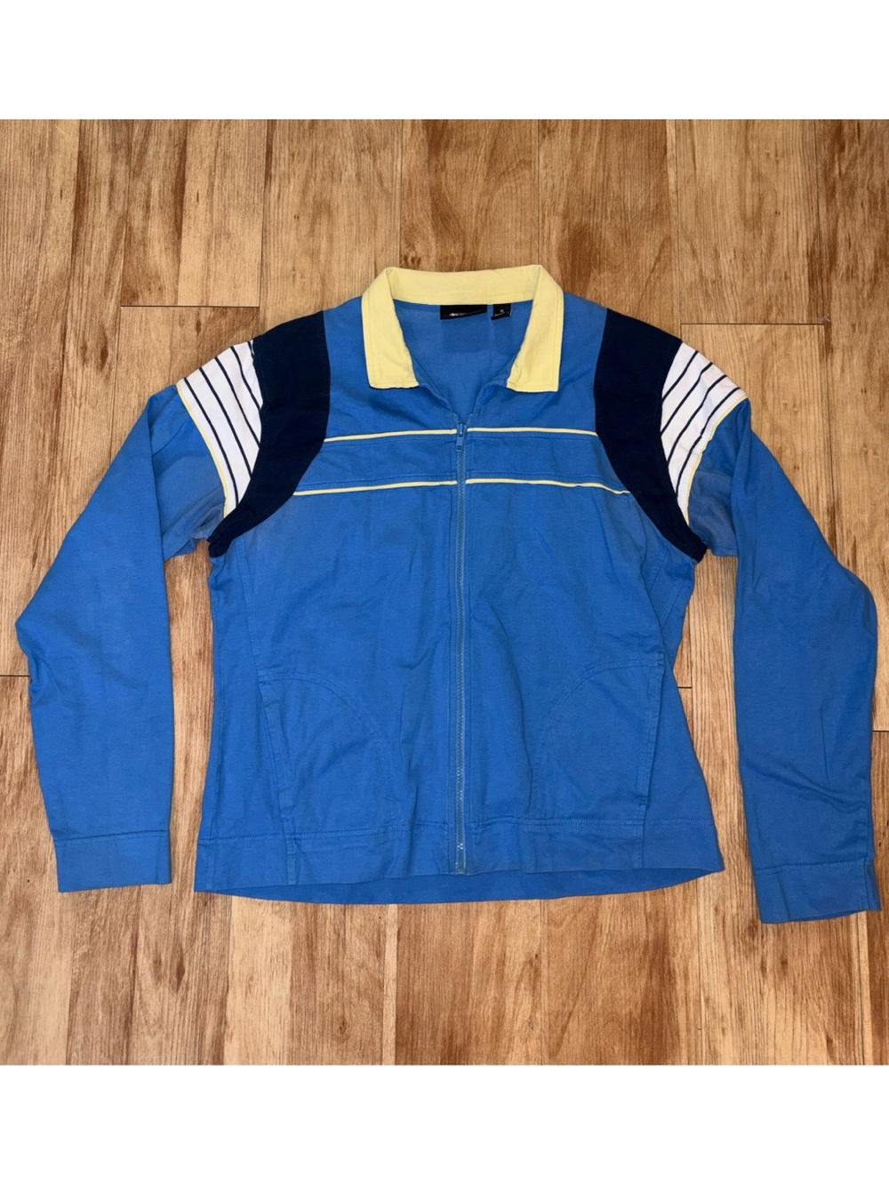 bolle Blue Zip-Up Varsity Jacket with Yellow Collar